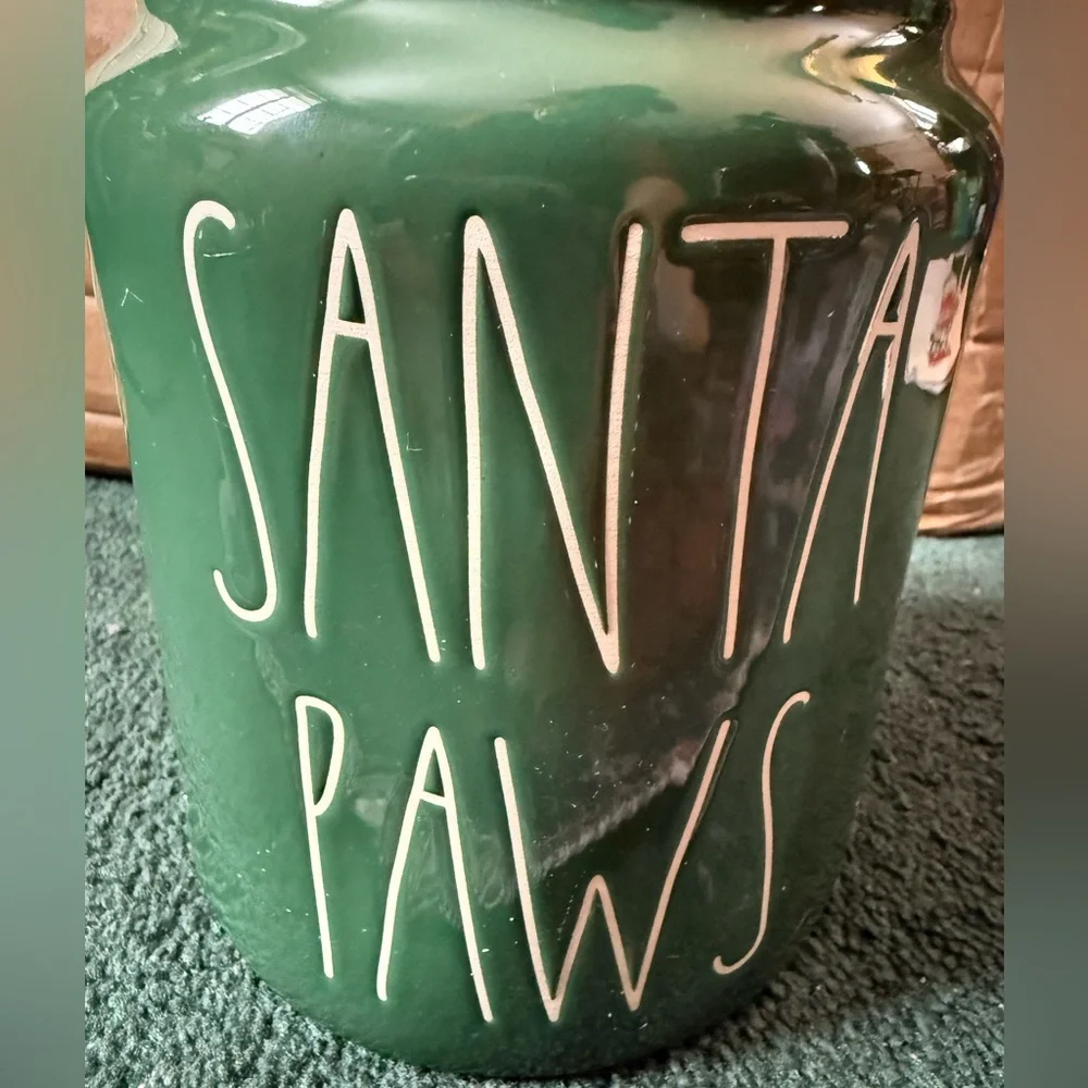 Rae Dunn Green and White Santa Paws Jar - New‎ in Box